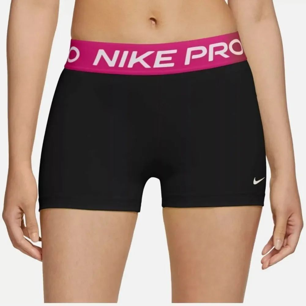 Nike Women's Black Bike Shorts with Pink Branded Waistband